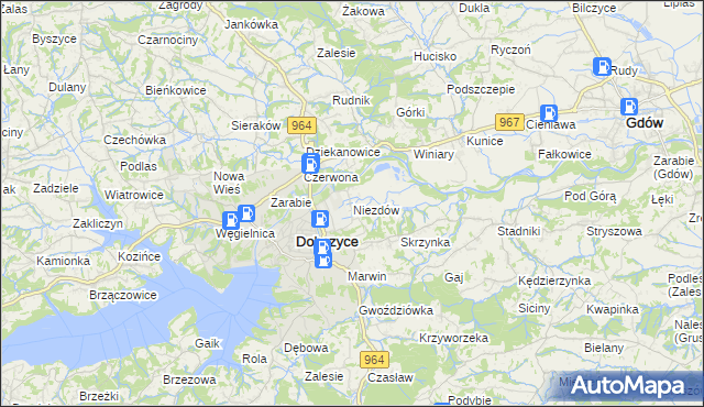 mapa Niezdów gmina Dobczyce, Niezdów gmina Dobczyce na mapie Targeo