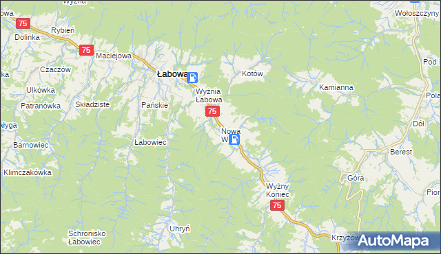 mapa Nowa Wieś gmina Łabowa, Nowa Wieś gmina Łabowa na mapie Targeo
