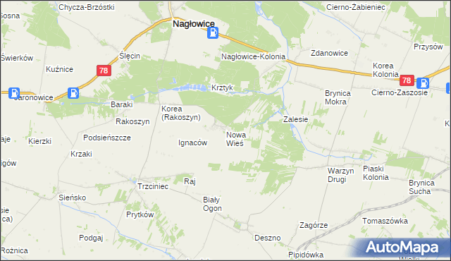 mapa Nowa Wieś gmina Nagłowice, Nowa Wieś gmina Nagłowice na mapie Targeo