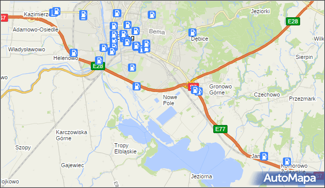 mapa Nowe Pole gmina Elbląg, Nowe Pole gmina Elbląg na mapie Targeo