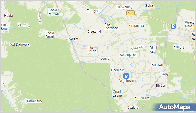 mapa Nowiny gmina Wręczyca Wielka, Nowiny gmina Wręczyca Wielka na mapie Targeo
