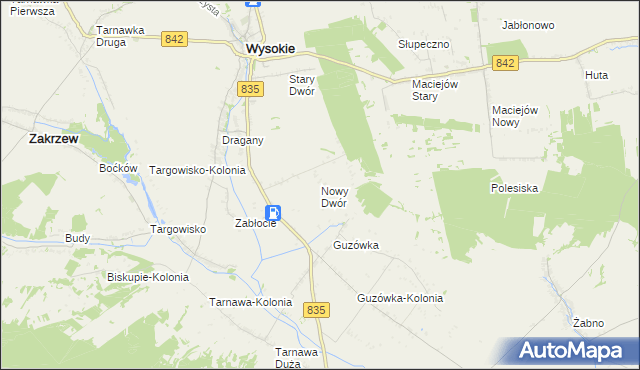 mapa Nowy Dwór gmina Wysokie, Nowy Dwór gmina Wysokie na mapie Targeo