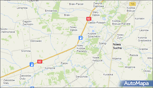 mapa Nowy Kozłów Pierwszy, Nowy Kozłów Pierwszy na mapie Targeo