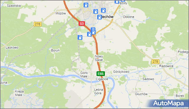 mapa Nowy Świat gmina Sulechów, Nowy Świat gmina Sulechów na mapie Targeo