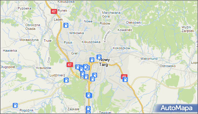 mapa Nowego Targu, Nowy Targ na mapie Targeo