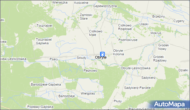 mapa Obryte powiat pułtuski, Obryte powiat pułtuski na mapie Targeo