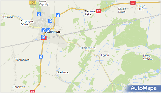 mapa Olbrachcice gmina Wschowa, Olbrachcice gmina Wschowa na mapie Targeo