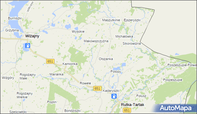 mapa Olszanka gmina Rutka-Tartak, Olszanka gmina Rutka-Tartak na mapie Targeo