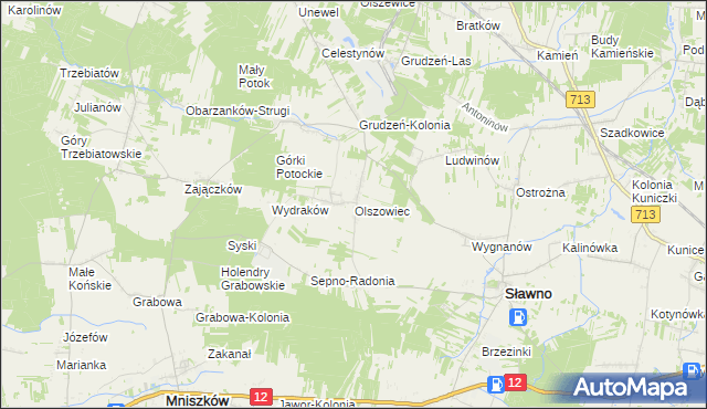 mapa Olszowiec gmina Sławno, Olszowiec gmina Sławno na mapie Targeo