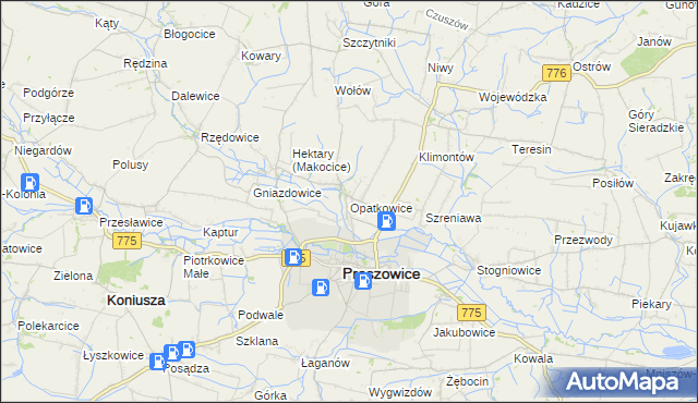 mapa Opatkowice gmina Proszowice, Opatkowice gmina Proszowice na mapie Targeo