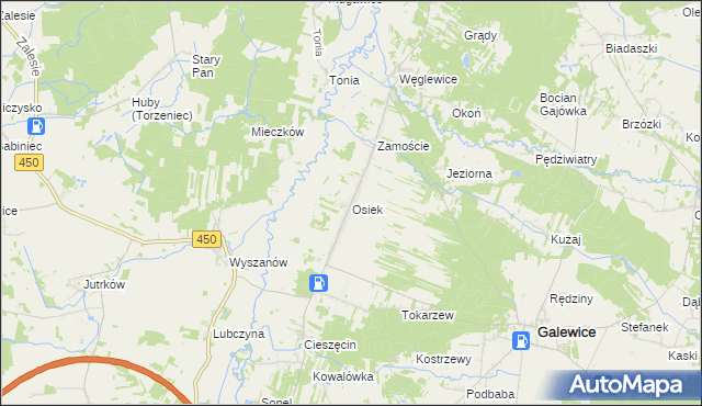 mapa Osiek gmina Galewice, Osiek gmina Galewice na mapie Targeo