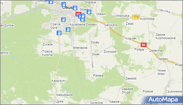 mapa Osiek gmina Olkusz, Osiek gmina Olkusz na mapie Targeo