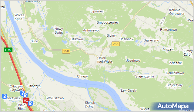 mapa Osiek nad Wisłą, Osiek nad Wisłą na mapie Targeo