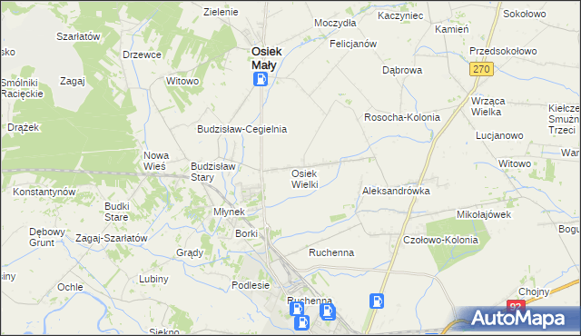 mapa Osiek Wielki gmina Osiek Mały, Osiek Wielki gmina Osiek Mały na mapie Targeo