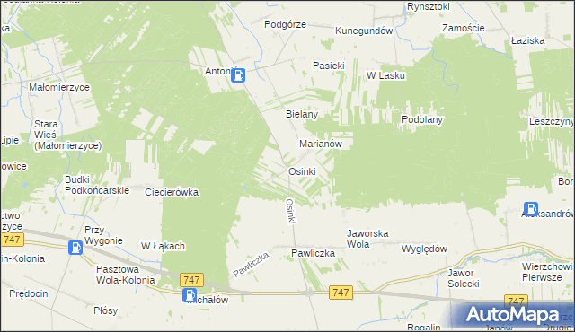 mapa Osinki gmina Rzeczniów, Osinki gmina Rzeczniów na mapie Targeo