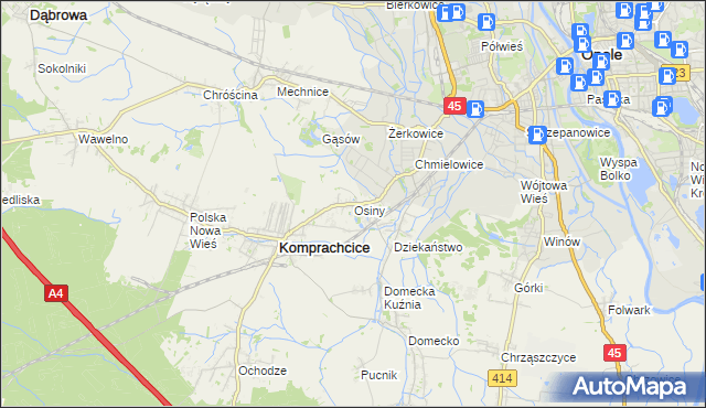 mapa Osiny gmina Komprachcice, Osiny gmina Komprachcice na mapie Targeo