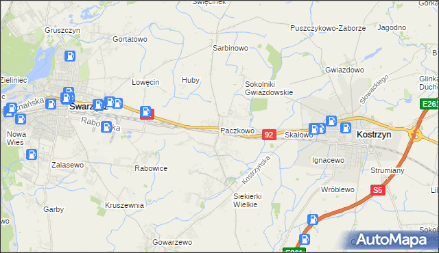 mapa Paczkowo gmina Swarzędz, Paczkowo gmina Swarzędz na mapie Targeo