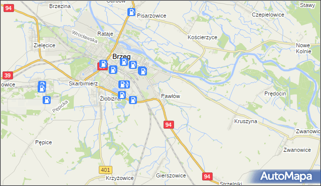 mapa Pawłów gmina Skarbimierz, Pawłów gmina Skarbimierz na mapie Targeo