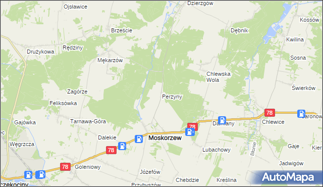 mapa Perzyny gmina Moskorzew, Perzyny gmina Moskorzew na mapie Targeo