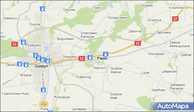 mapa Piaski powiat gostyński, Piaski powiat gostyński na mapie Targeo