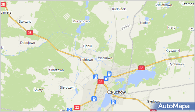 mapa Piaskowo gmina Człuchów, Piaskowo gmina Człuchów na mapie Targeo