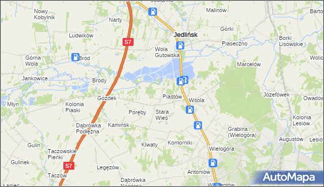 mapa Piastów gmina Jedlińsk, Piastów gmina Jedlińsk na mapie Targeo