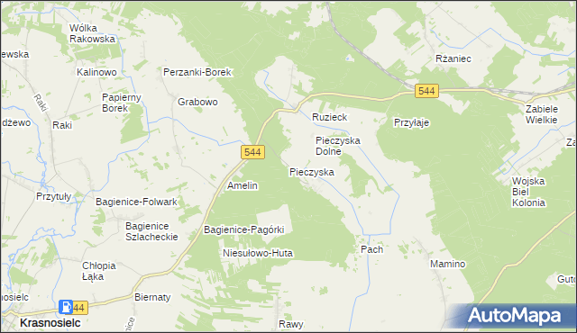 mapa Pieczyska gmina Krasnosielc, Pieczyska gmina Krasnosielc na mapie Targeo