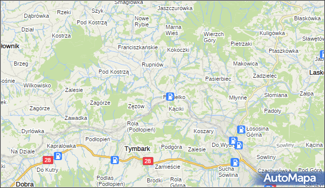 mapa Piekiełko gmina Tymbark, Piekiełko gmina Tymbark na mapie Targeo