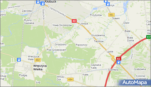 mapa Pierzchno gmina Wręczyca Wielka, Pierzchno gmina Wręczyca Wielka na mapie Targeo