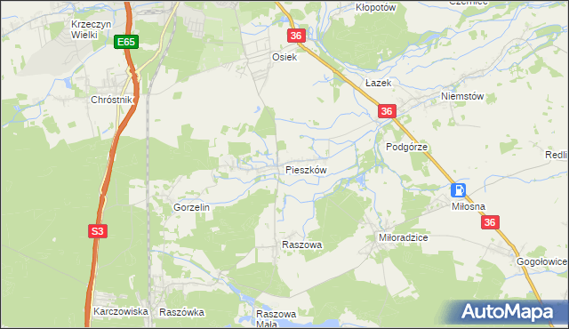 mapa Pieszków gmina Lubin, Pieszków gmina Lubin na mapie Targeo