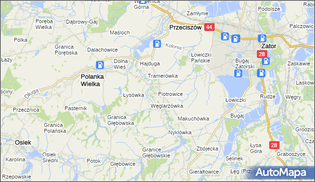 mapa Piotrowice gmina Przeciszów, Piotrowice gmina Przeciszów na mapie Targeo
