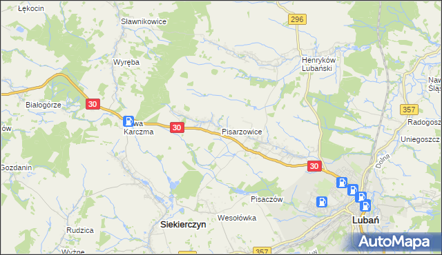 mapa Pisarzowice gmina Lubań, Pisarzowice gmina Lubań na mapie Targeo