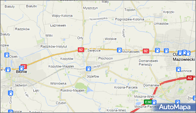 mapa Płochocin gmina Ożarów Mazowiecki, Płochocin gmina Ożarów Mazowiecki na mapie Targeo