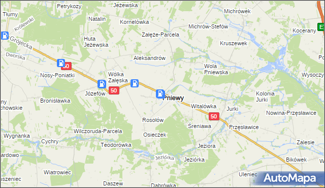 mapa Pniewy powiat grójecki, Pniewy powiat grójecki na mapie Targeo