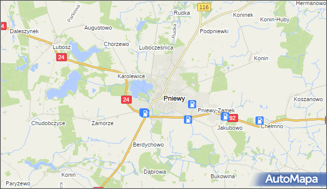 mapa Pniewy powiat szamotulski, Pniewy powiat szamotulski na mapie Targeo