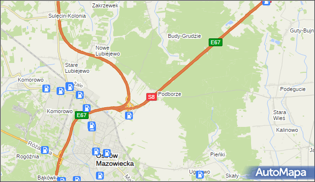 mapa Podborze gmina Ostrów Mazowiecka, Podborze gmina Ostrów Mazowiecka na mapie Targeo