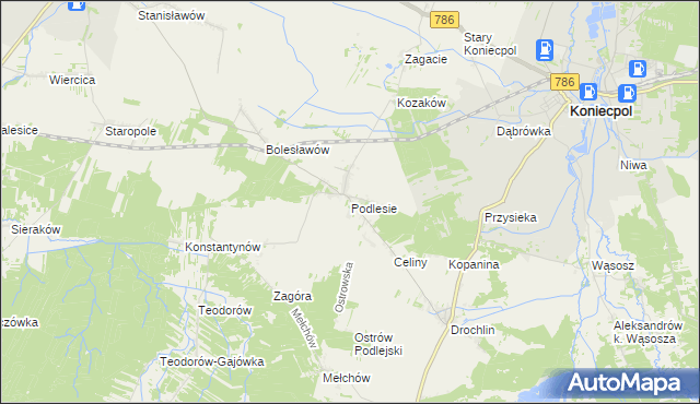 mapa Podlesie gmina Lelów, Podlesie gmina Lelów na mapie Targeo