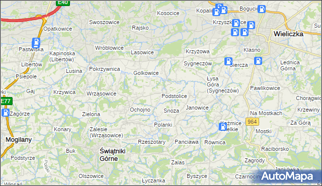 mapa Podstolice gmina Wieliczka, Podstolice gmina Wieliczka na mapie Targeo