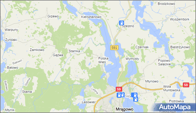 mapa Polska Wieś gmina Mrągowo, Polska Wieś gmina Mrągowo na mapie Targeo