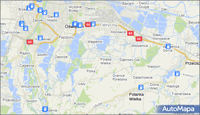 mapa Poręba Wielka gmina Oświęcim, Poręba Wielka gmina Oświęcim na mapie Targeo
