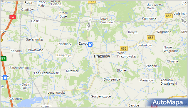mapa Prażmów powiat piaseczyński, Prażmów powiat piaseczyński na mapie Targeo