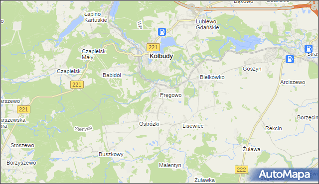 mapa Pręgowo gmina Kolbudy, Pręgowo gmina Kolbudy na mapie Targeo