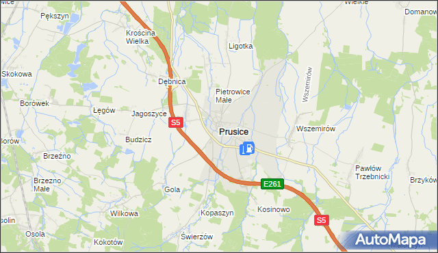 mapa Prusice powiat trzebnicki, Prusice powiat trzebnicki na mapie Targeo