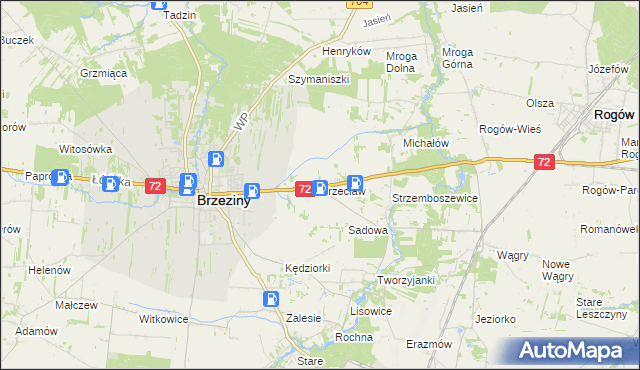 mapa Przecław gmina Brzeziny, Przecław gmina Brzeziny na mapie Targeo
