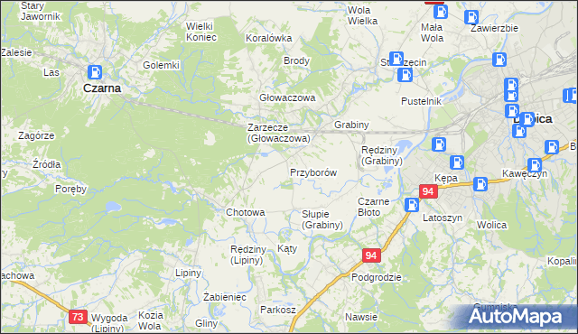 mapa Przyborów gmina Czarna, Przyborów gmina Czarna na mapie Targeo