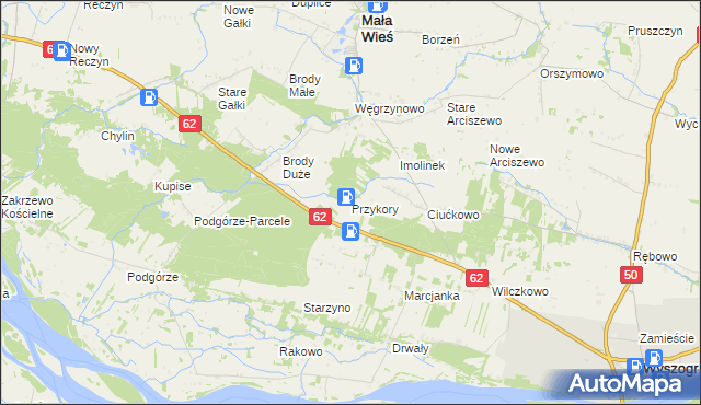 mapa Przykory gmina Mała Wieś, Przykory gmina Mała Wieś na mapie Targeo