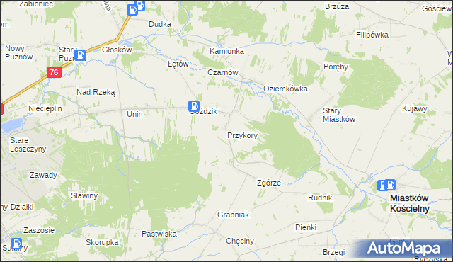 mapa Przykory gmina Miastków Kościelny, Przykory gmina Miastków Kościelny na mapie Targeo