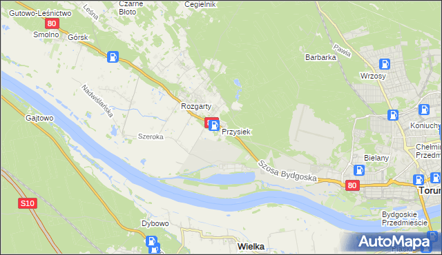 mapa Przysiek gmina Zławieś Wielka, Przysiek gmina Zławieś Wielka na mapie Targeo