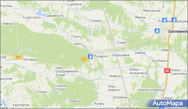 mapa Pustelnik gmina Stanisławów, Pustelnik gmina Stanisławów na mapie Targeo