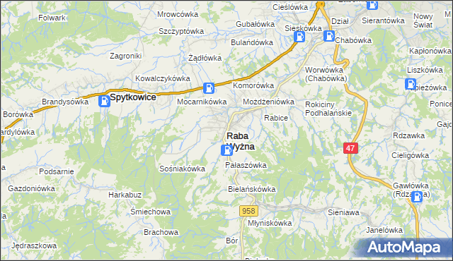 mapa Raba Wyżna, Raba Wyżna na mapie Targeo
